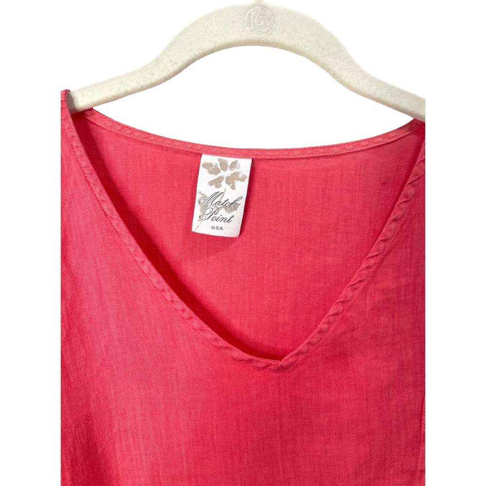 Match‎ Point 100% linen asymmetric button up blouse top Size L salmon lagenlook - Picture 2 of 5